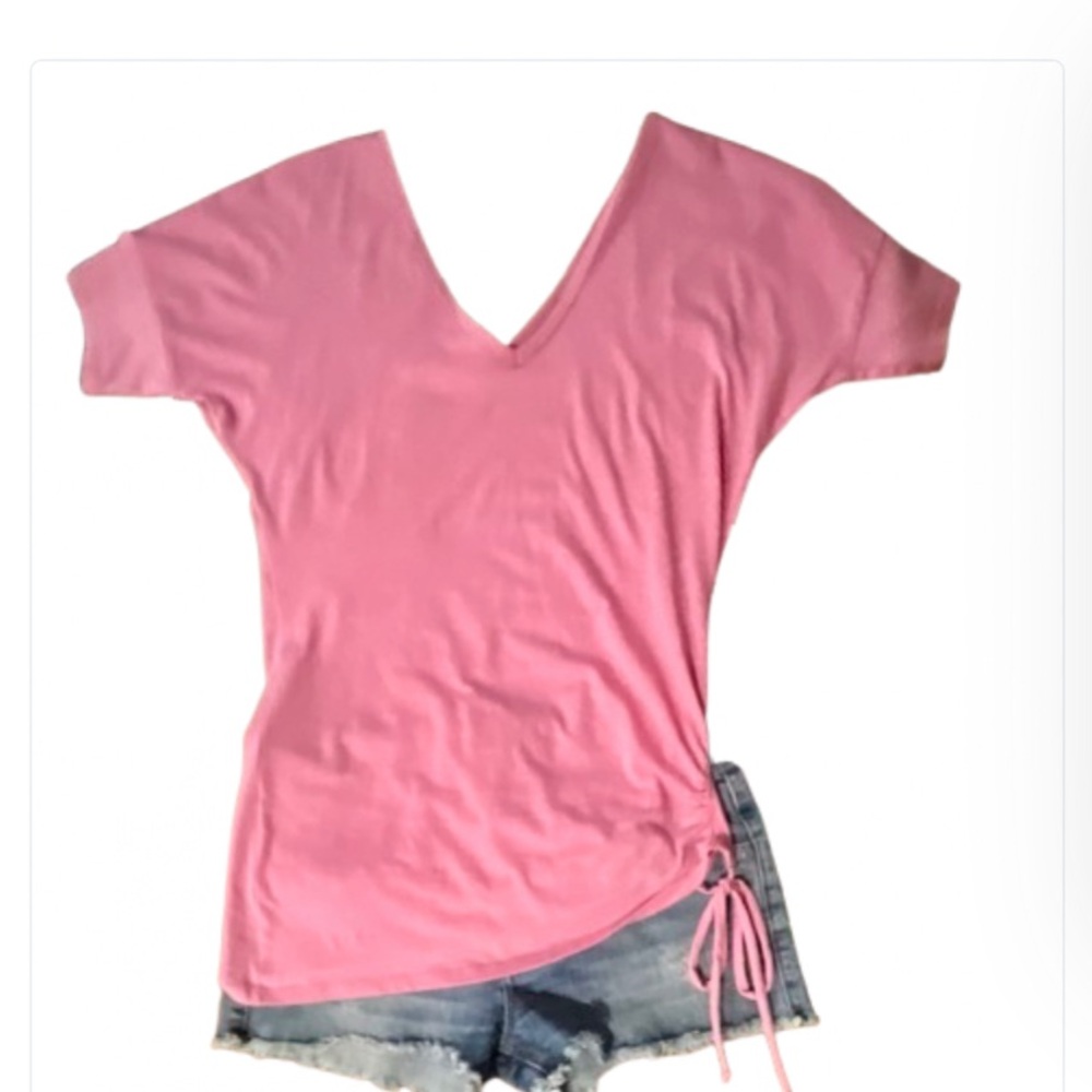 Moda Intl (3/$24) Pink Top with Low V Neck & Tied on One Side Sz S (or S/M)